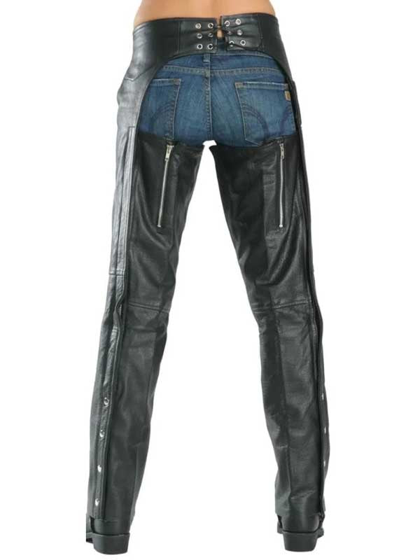 Men's genuine leather chaps with a smooth, soft-touch finish.