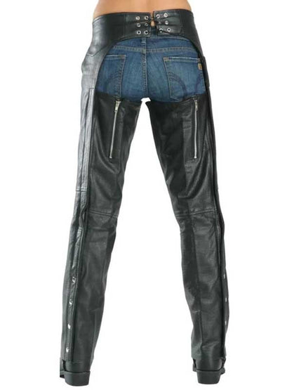 Men's genuine leather chaps with a smooth, soft-touch finish.