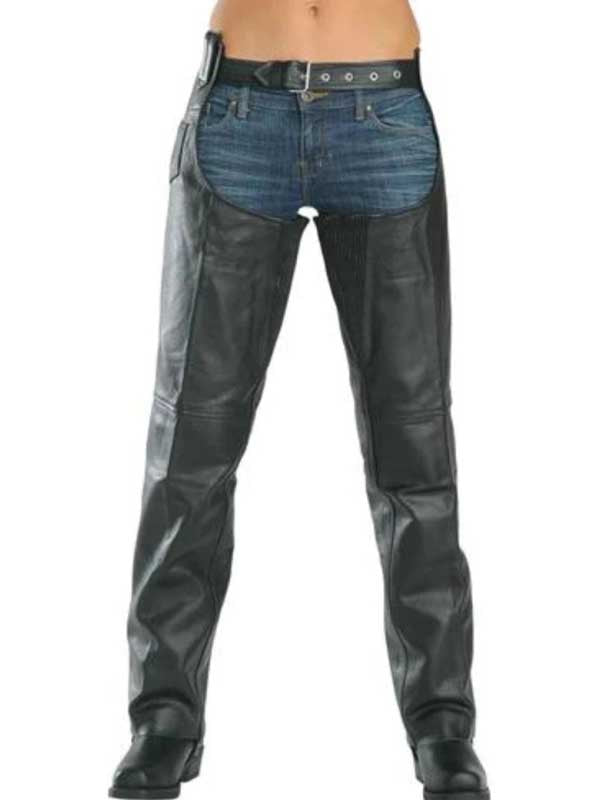 Men's black leather chaps crafted from 100% real lambskin leather.
