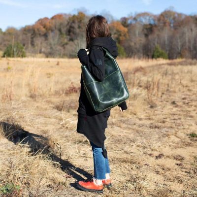 VerdantCharm Green Leather Hobo Bag