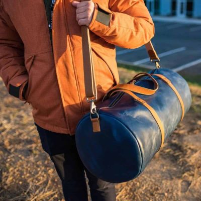 Azure Horizon Leather Duffle Bag