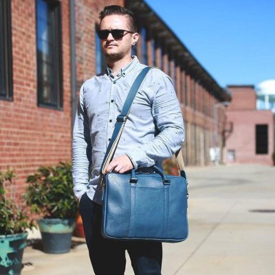 Azure Sky Leather Messenger Bag – Sleek Artisan Design for Everyday Journeys