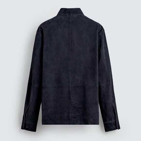 Mens Blue Suede Leather Shirt Jacket Casual Button Down