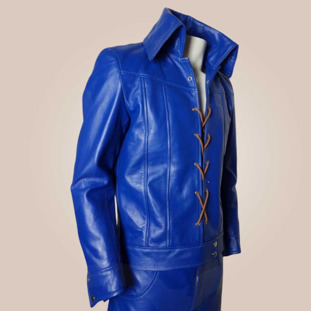 blue lambskin leather elvis stage suit detail