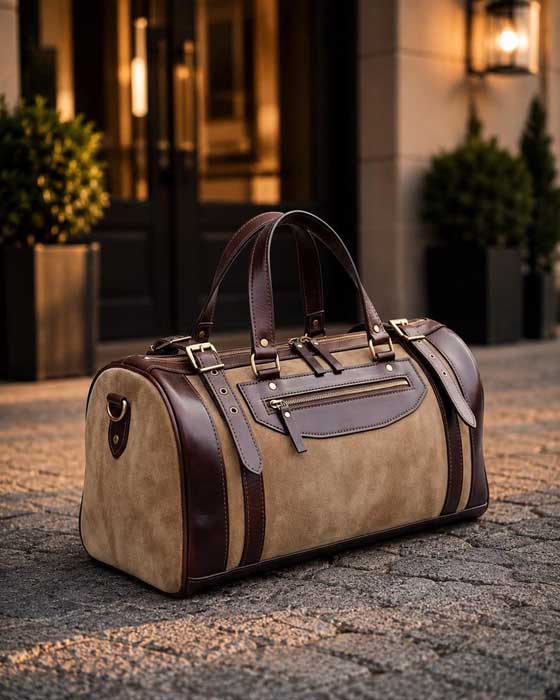 Brown leather vintage weekender travel duffel bag