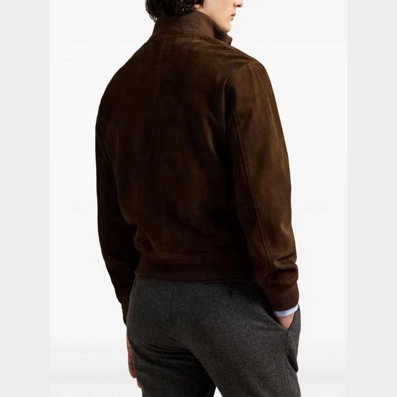 Brown Suede Leather Bomber Jacket for Men Classic Fit
