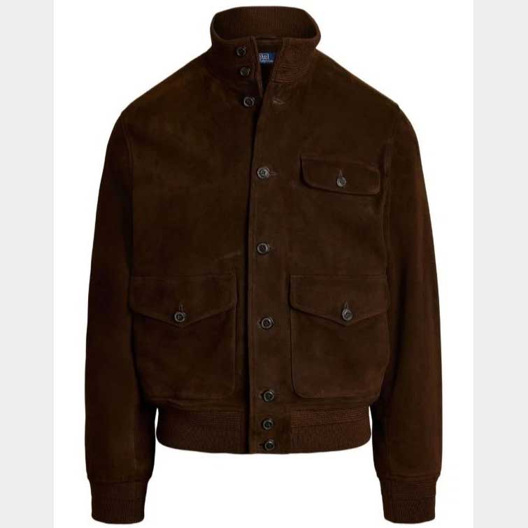 Brown Suede Leather Bomber Jacket for Men Classic Fit