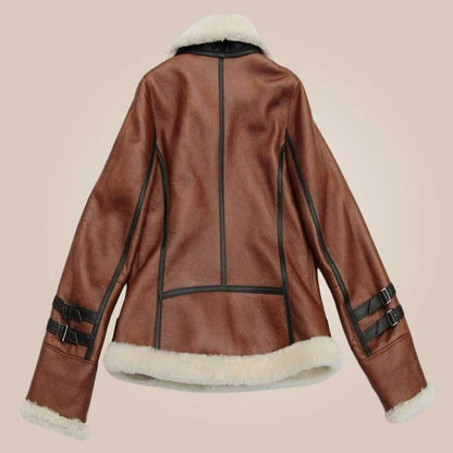 brown RAF style shearling coat for women