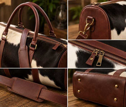 Genuine cowhide leather travel bag with detachable strap
