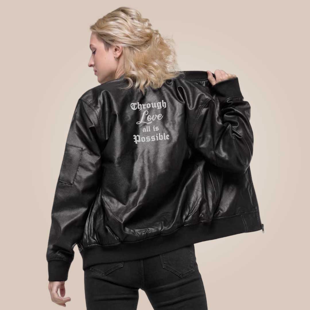 crescent city leather jacket back embroidery detail