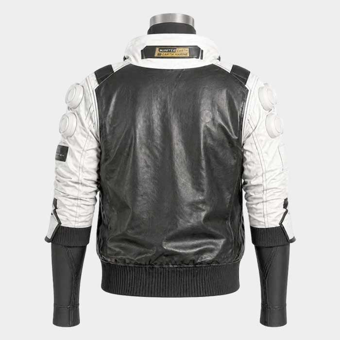 Cyberpunk V leather jacket with high stand collar and ribbed cuffs