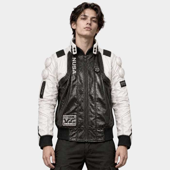 Cyberpunk V Infiltrator handmade black white leather jacket