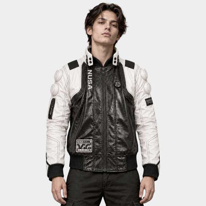 Cyberpunk V Infiltrator handmade black white leather jacket