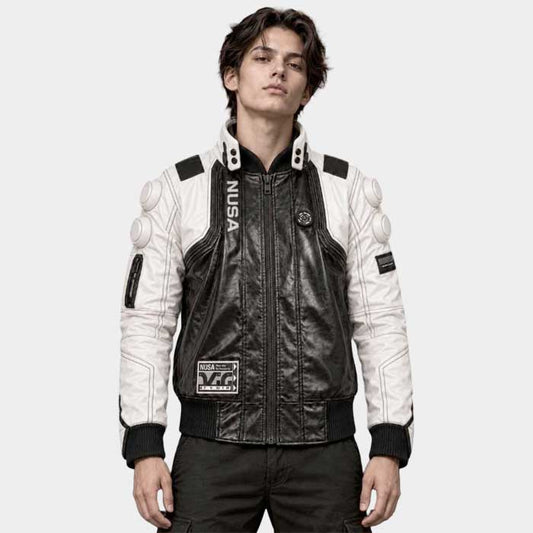 Cyberpunk V Infiltrator handmade black white leather jacket