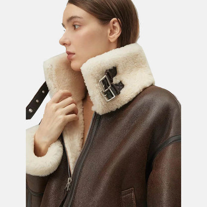 dark brown shearling jacket