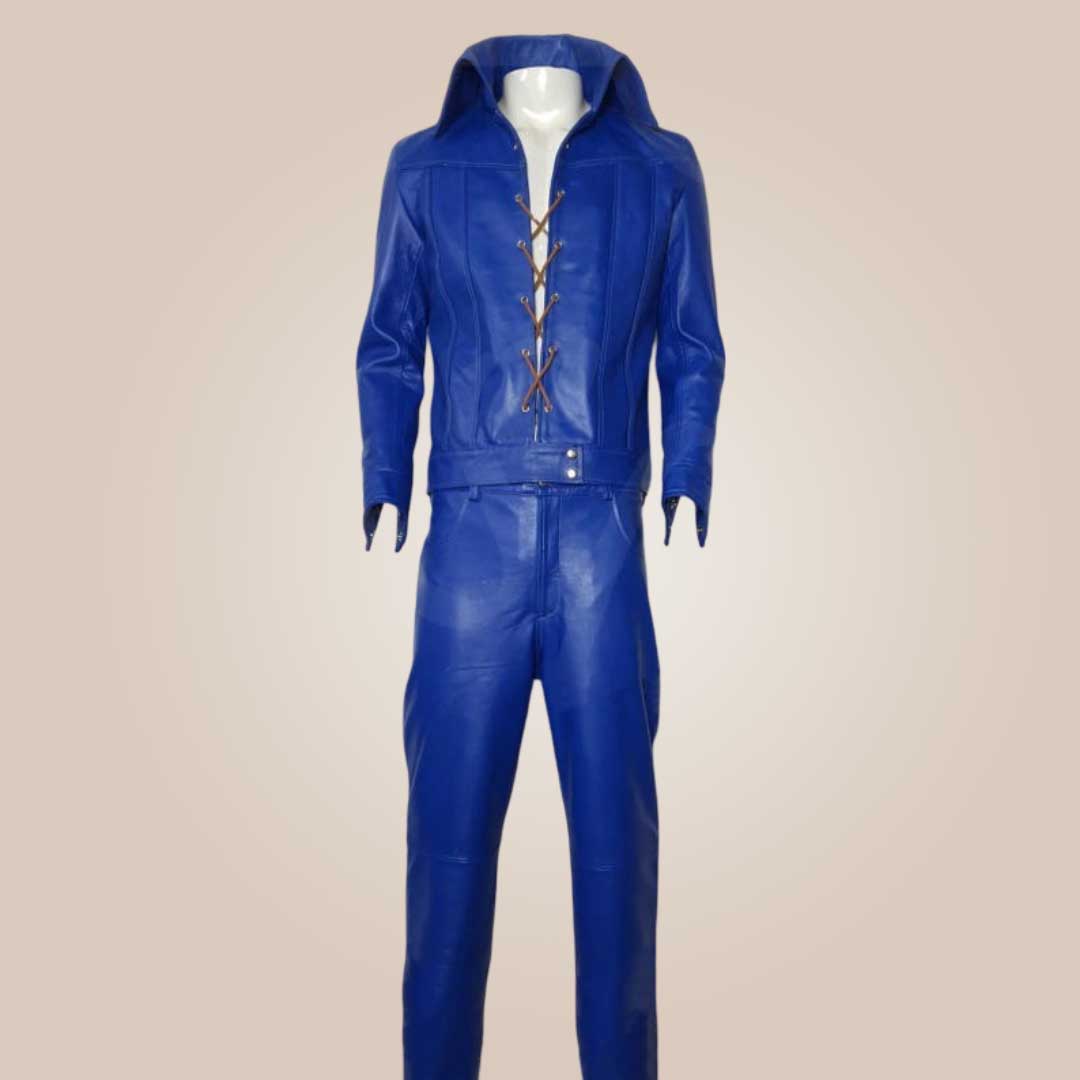 elvis presley blue leather jumpsuit full view