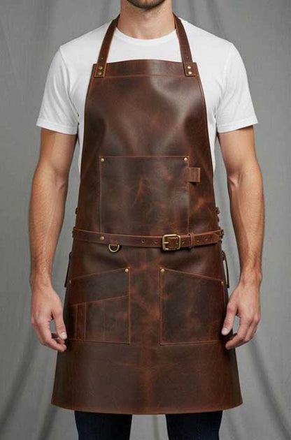 Full grain leather apron for men