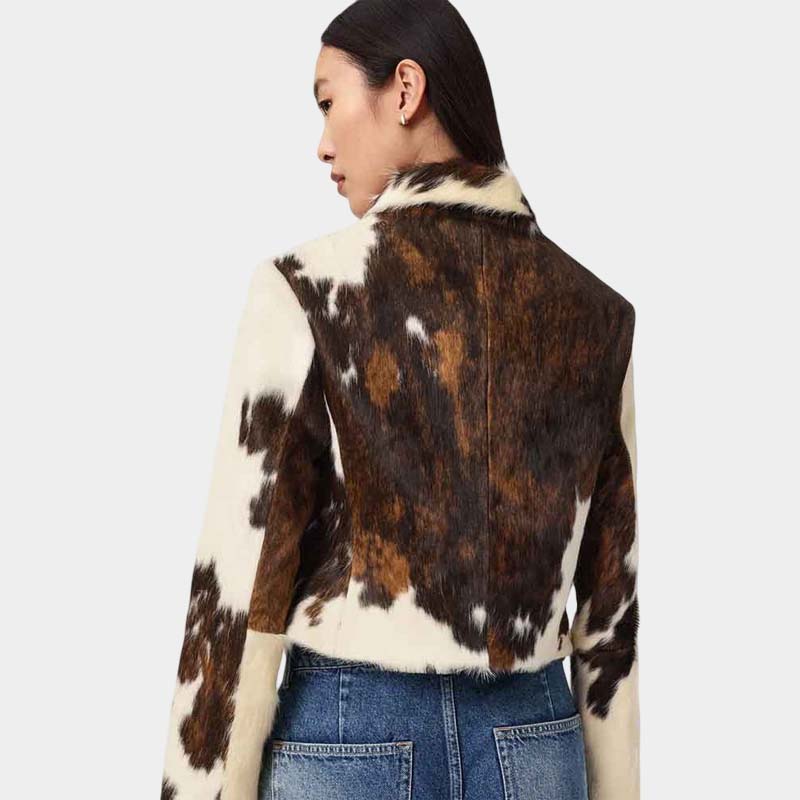 Women's black and white hair-on cowhide leather jacket