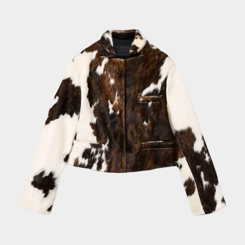 Black brindle and white genuine hair-on cowhide jacket for women