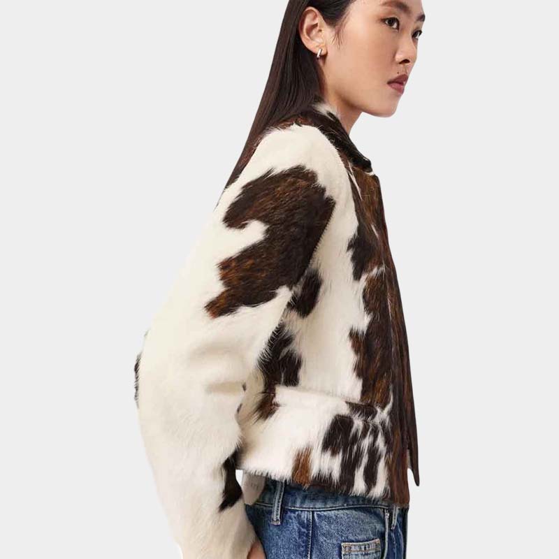 Cropped women's cowhide jacket with smooth contrast leather collar