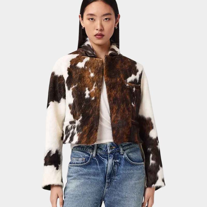 Genuine cowhide jacket for women with YKK zipper and chest pocket