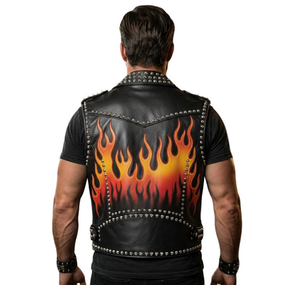 Back view of genuine cowhide studded leather vest for men