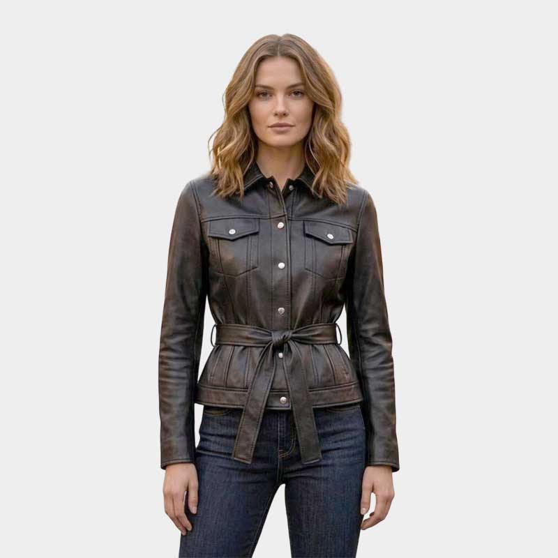 Handcrafted Silver Floral Embroidered Leather Jacket