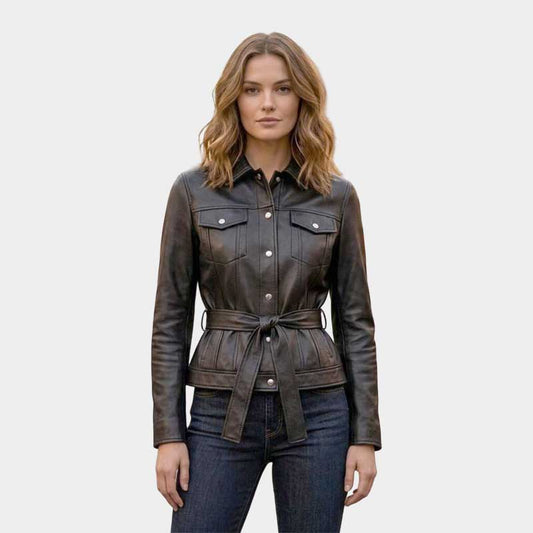 Handcrafted Silver Floral Embroidered Leather Jacket