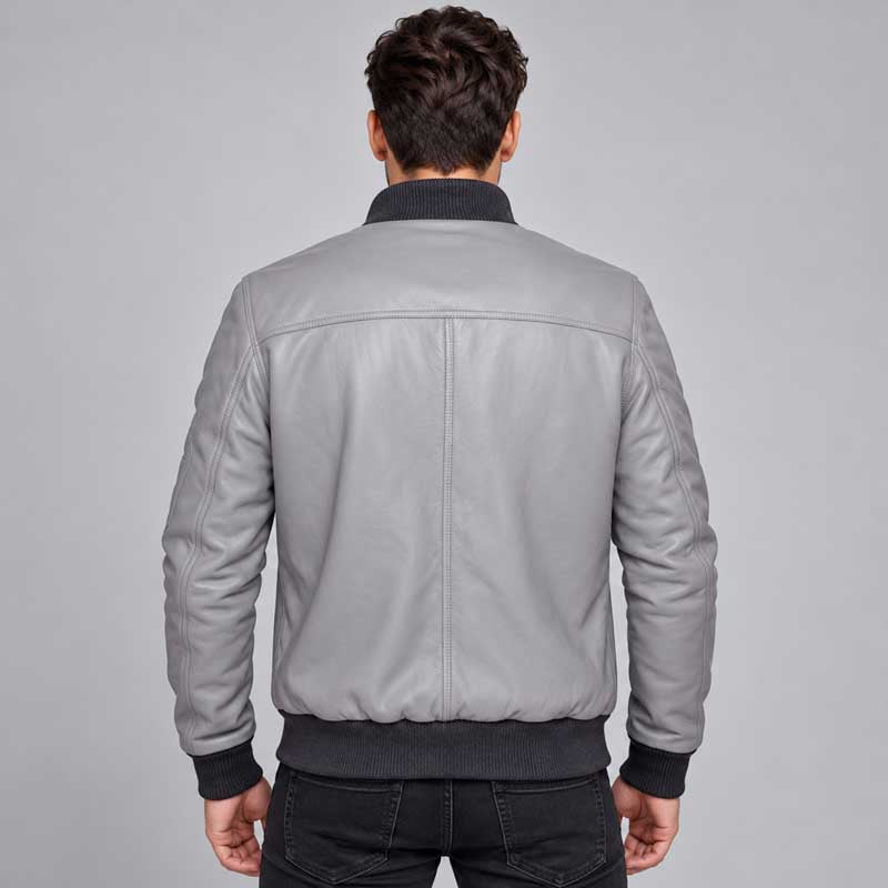 Grey genuine leather jacket with German flag-inspired design