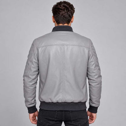 Grey genuine leather jacket with German flag-inspired design