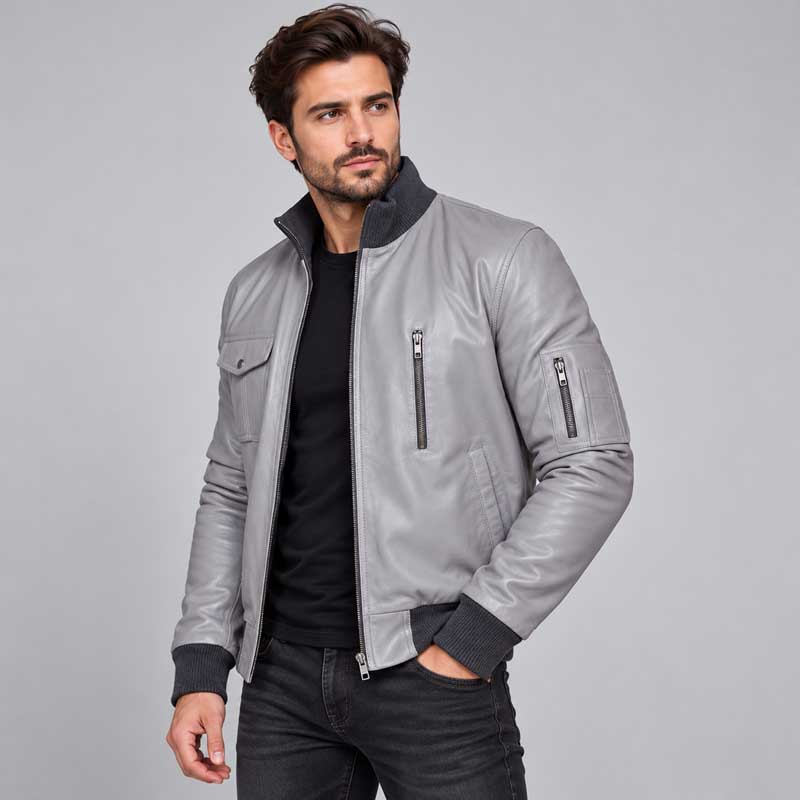 German flag themed leather outerwear in grey