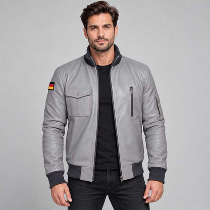 Grey German Flag Luftwaffe genuine leather jacket
