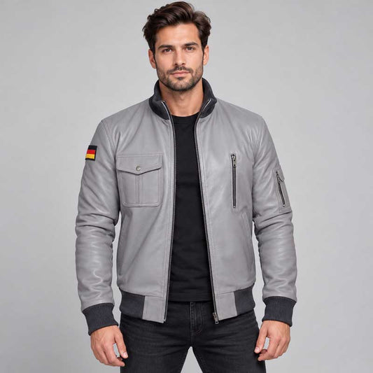 Grey German Flag Luftwaffe genuine leather jacket