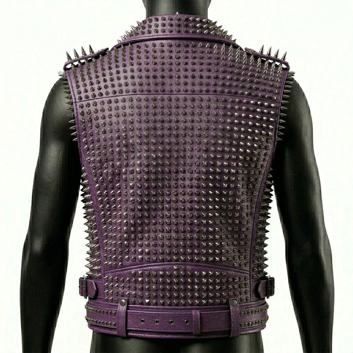 Back design of gothic brando purple moto leather vest