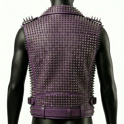 Back design of gothic brando purple moto leather vest