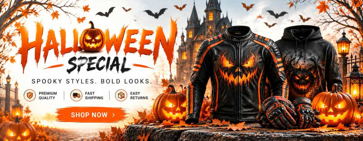 halloween leather costumes banner by shearling jackets store