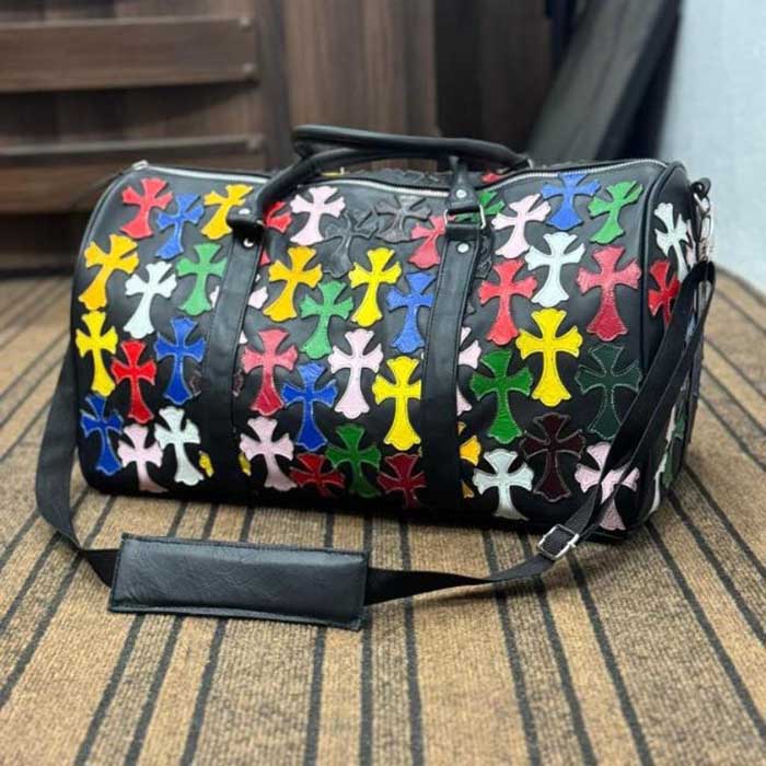 Handmade black leather travel duffel for weekend trips