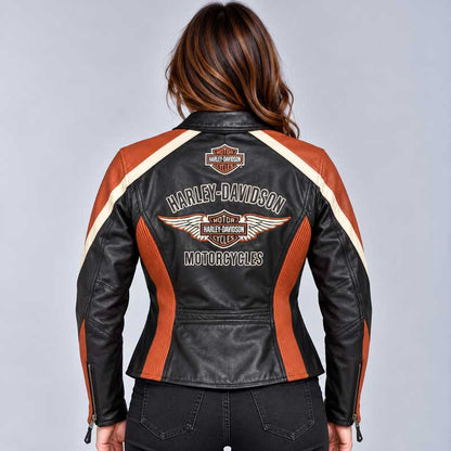 Harley Davidson Women Leather Jacket showing its design.