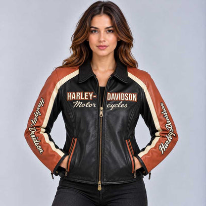 Harley Davidson Women Leather Jacket showing its sleek design.