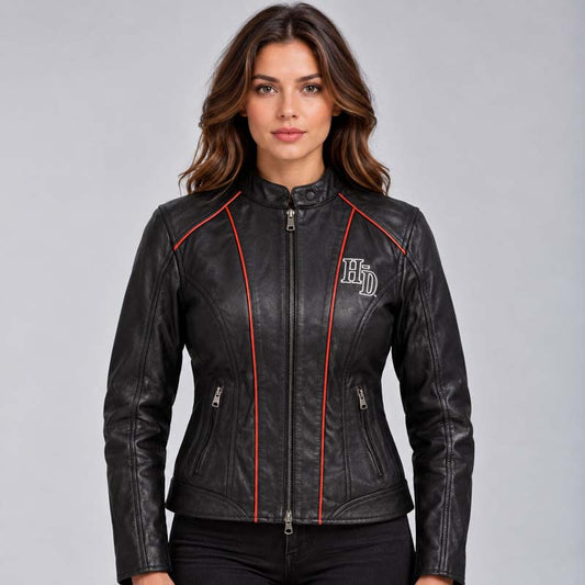 Harley-Davidson Women's Epoch black leather motorcycle jacket front view