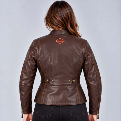 Back view of Harley-Davidson Women's Victory Lane Black Leather Riding Jacket.