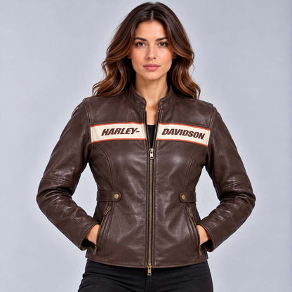 Front view of Harley-Davidson Women's Victory Lane Black Leather Riding Jacket.