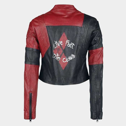 Harley Quinn Live Fast Die Clown leather Halloween cosplay jacket