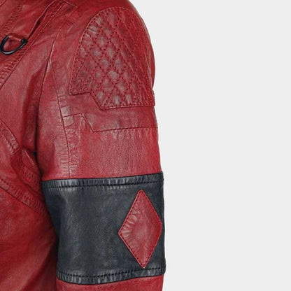 Harley Quinn Halloween biker jacket with shirt-style collar
