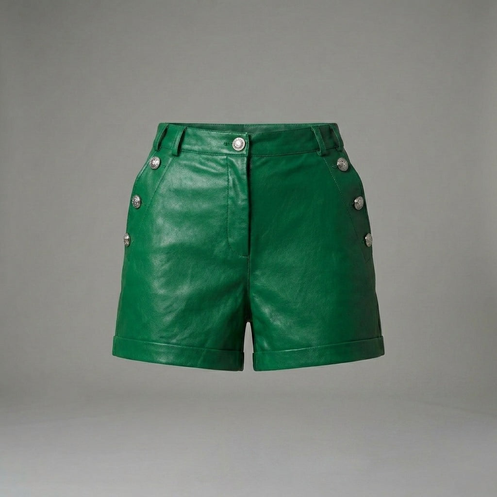 Women's high-waisted leather fashion shorts