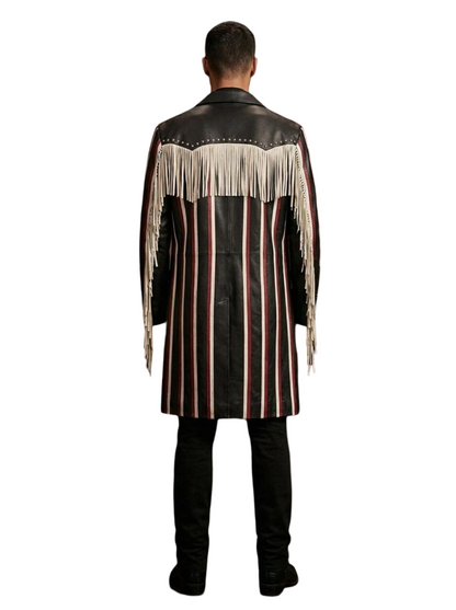 Back view of gothic streetwear long coat with embroidery