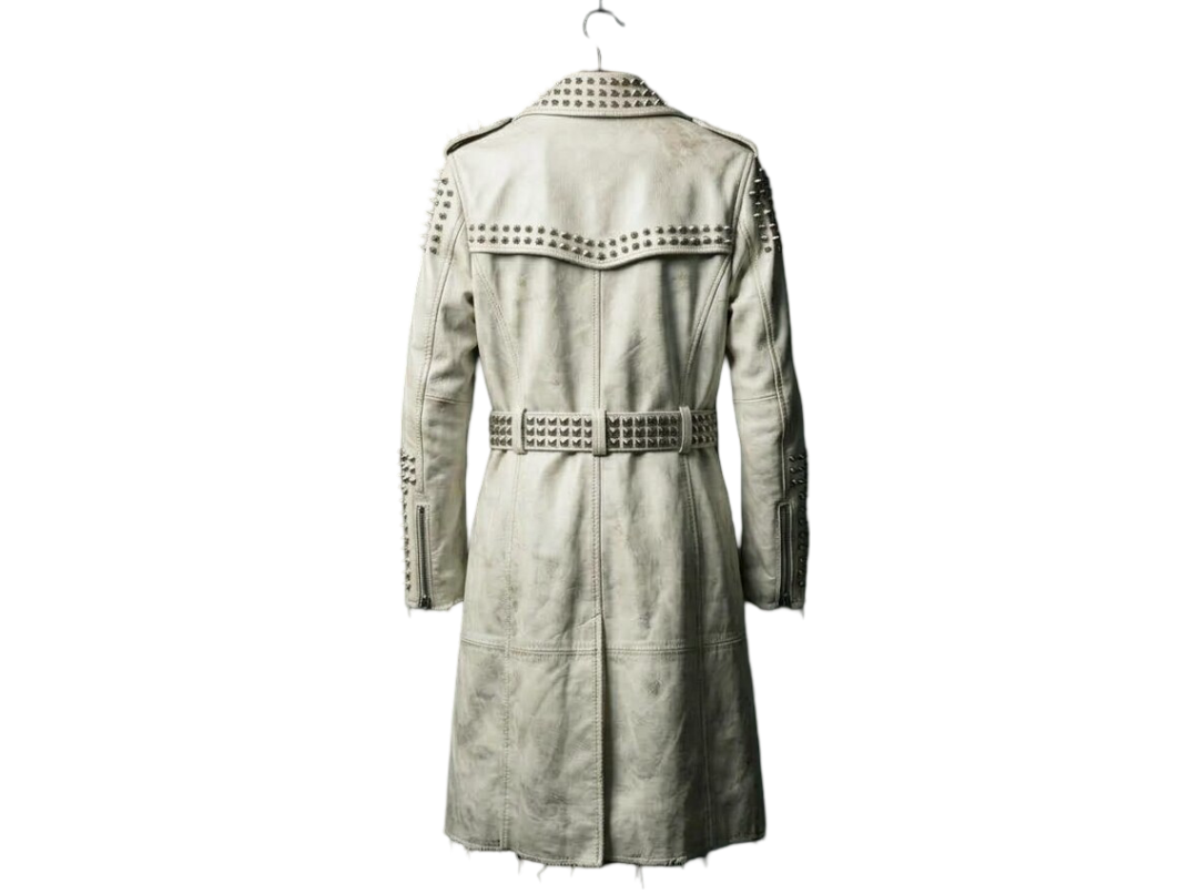 Back view of handmade Brando leather long coat