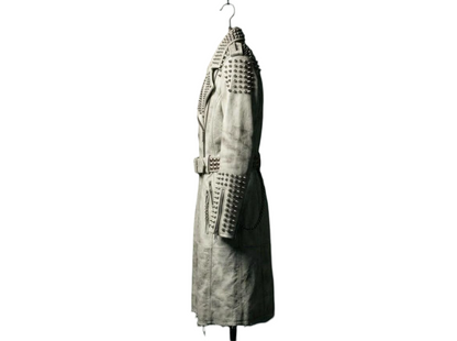 Side profile of Brando leather long coat with structured fit