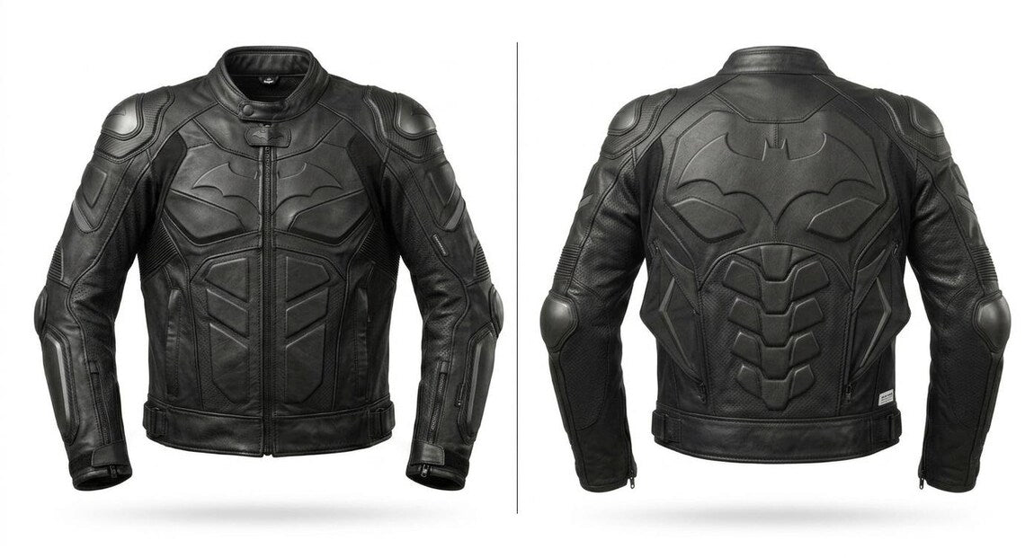 Lifestyle image of men black leather motorcycle jacket for riders