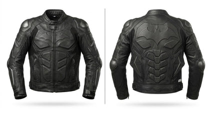 Lifestyle image of men black leather motorcycle jacket for riders
